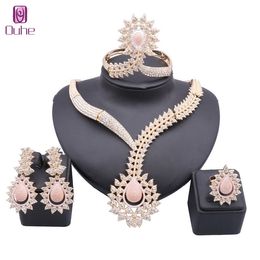 Women Gold Colour Jewellery Set For Bridal Wedding Elegant Romantic Crystal Necklace Earring Jewellery Sets