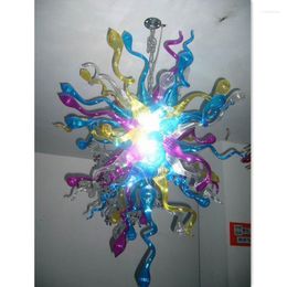 Pendant Lamps Artistic Blown Glass Chandeliers Turquoise Blue LED Flower Lighting For Sale