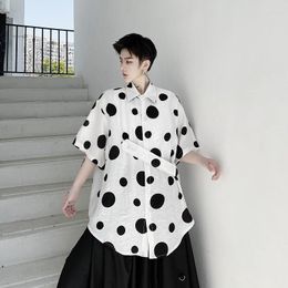 Men's Casual Shirts Men Cotton Linen Short Sleeve Polka Dot Shirt Male Japan Karajuku Korea Streetwear Loose Black White