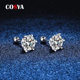 Stud COSYA 925 Sterling Silver 2ct D VVS1 6 Prong Diamond with GRA Screw Earrings For Women Wedding Fine Jewellery Gift 221119