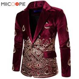 Men's Suits Blazers Floral Embroidery Wedding For Men Luxury Wine Velvet Formal Slim Fit Single Button Mens Party Clothes Business Suit Jacket 221121