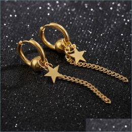 Dangle Chandelier Stainless Steel Star Chain Earrings Gold Hiphop Pentagram Tassel Hoop Earring Women Men Body Fashion Jewelry Dro Dheog