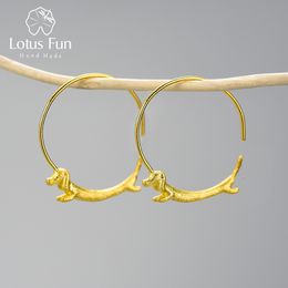 Hoop Huggie Lotus Fun Lovely Flying Dachshund Dog Big Round Earrings Real 925 Sterling Silver 18K Gold for Women Jewellery 221119
