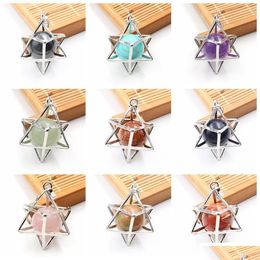 Pendant Necklaces Eight Pointed Star Pendant Necklace 3D Geometry With Natural Stone For Men And Women Drop Delivery Jewelry Necklac Dhuif