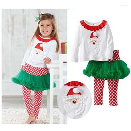 Clothing Sets Christmas Santa Girls Clothes Red Laces 1-5 Year Skirt Pants Princess Baby Polka Dot Novelty Green Cotton Kid