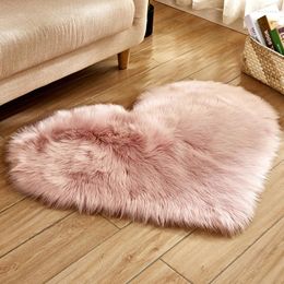 Carpets JU Love Heart Rugs Artificial Wool Sheepskin Hairy Carpet Faux Floor Mat Fur Plain Fluffy Soft Area Rug Tapetes