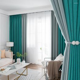 Curtain Plain Color Stitching Solid Living Room Bedroom El Free Punching Jacquard Blackout Ly