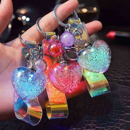 Keychains New Fashion Acrylic Bubble Crystal Bag Chain Love Glowing Car Holder for Friends Gifts Accessories Rings T220909