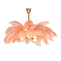 Pendant Lamps Modern Led Copper Ostrich Feather Lights Romantic Hanging For Living Room El Restaurant Bedroom