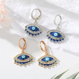 Enamel Blue Evil Eye Hoop Earrings Trendy Cool Turkish Lucky Eye Pendant Earring For Women Party Jewellery