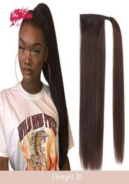 Extensões de cabelo peças cola de caballo cabello humano con cordn reto clipe en extensin natural peinado mujer Envuelto Alredor Pein4176372
