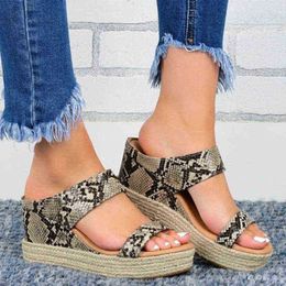 Women Summer Sexy Snake Pattern Wedges Slippers Female Woven Edge Platform Sandals Ladies Raise Indoor Antislip slides J220716