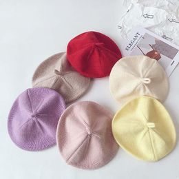 Hats 2022 Korean Baby Hat Berets For Girls Vintage Spring Autumn Candy Colour Knitted Cap Kids Infant Girl Bonnets Beret