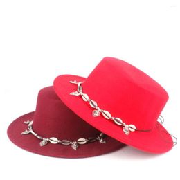 Berets 2022 Authentic Men Women Flat Top Hat Friend Party Wool Trilby Fedora Fascinator Size 56-58CM
