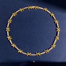 Chokers de alta qualidade x forma AAA Zricon cor de ouro banhado cruz bijoux colar de corrente curta para mulheres dj1938 221121
