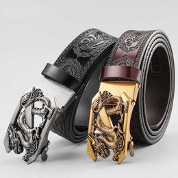 Men Leather Belt 3.4cm Domineering Letter Z Dragon Automatic Buckle Retro Belt Luxury Carved Jeans Belts With Gift Box