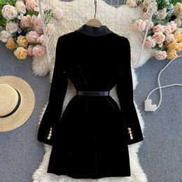 Casual Dresses Temperament Winter Ladies Suit Collar British Style Double Breasted Slim Velvet Female L221121