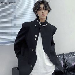 Men's Suits Blazers Men Korean Style Trendy Black Unisex Retro Stand Collar Casual Solid Harajuku Clothing All-match Minimalist Streetwear 221121