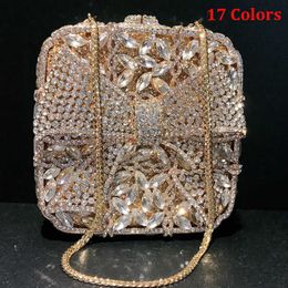 designer bag 17 Colours New Gold Bow Bags Crystal Clutches Square Rhinestone Evening Bag Party Prom Handbags Luxury Women Wedding Bridal Purses