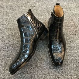 Boots Men's Zip Black Brown Low-heeled Business Handmade Cowboy Botas De Trabajo Hombre Shoes for Men with 221119