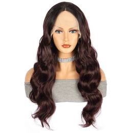 Natural Coloured Wigs For Woman Daily Synthetic Cosplay Body Wave Lace Front Wig Adjustable Long Middle Part False Hair