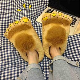 BEVERGREEN Fun Big Feet Slippers Women Home Fur Winter Personalized Design Warm Ladies Plush Shoes One Size Fluffy Girls Sliders J220716