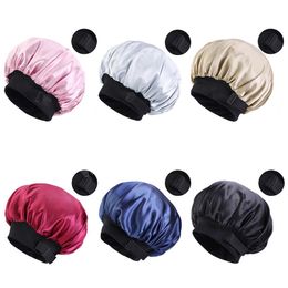 Silky Satin Hair Cap Double Layer Sleep Night Turban Cap with Invisible Flat Adjusting Button Wrap Bonnet