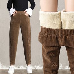 Womens Pants Capris Plush Thick Casual Corduroy Warm Autumn Winter Leggings High Waist Harem Trousers Women 221121