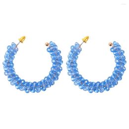 Hoop Earrings Simple Acrylic Blue Beads C-Shaped Big Fashion Crystal Beaded Circle Huggies Earring Jewelry For Women