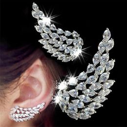 Full Diamond Wing Stud Earrings s925 Sterling Silver Creative Jewelry Elegant Zircon Crystal Sparkling Round Wedding Birthday Gifts Bridal Women Girl ALIE0241