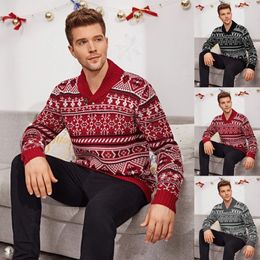 Men's Sweaters Men's Christmas Elk Lapel Knit Sweater 221121