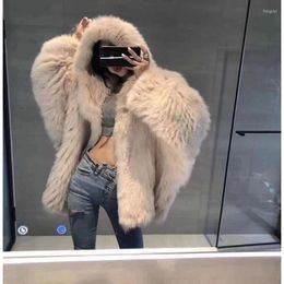 Women's Fur 2022 Women Autumn Winter Faux Hooded Coats Female Loose Imitation Jackets Ladies Solid Color Warm Outwear M625