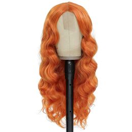 New Synthetic Wigs For Woman Cosplay Small Lace Coloured Wig Fashion Natura Long Curl Wig Heat Resistant Middle Part False Hair Daily