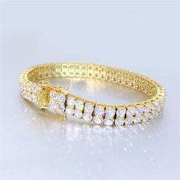 New Hiphop Bracelet Chain Jewelry Gold&Silver Plated Stainless Steel 2 Rows Bling CZ Tennis For Men