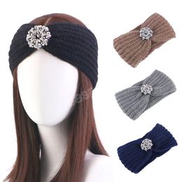 Rhinestone Knitted Headband for Women Wool Winter Ear Warm Wide Hairband Bandana Thicken turban Headwear Hair Accessories