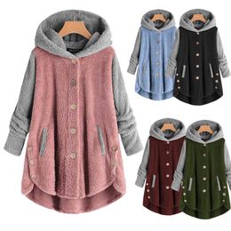 Modische Pullover mit Katzenohren und Knöpfen, Leopardenmuster, Spleißen, Kapuzenpullover für Damen und Mädchen, Winter, warm, Plüsch, Sweatshirt, Pullover, Jacke, Mantel, Hoodies, Mäntel, Oberbekleidung