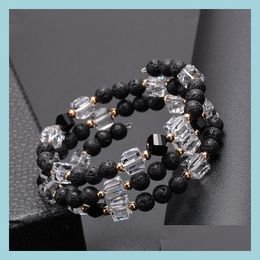 Beaded Perfect Gift For The Person You Love Natural Square Crystal Winding Bracelet Fashion Lava Stone Women And Men Drop Delivery J Dhqfg