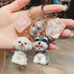 Keychains Simulation Dog Keychain Bichon Frise Schnauzer Pet Key Chains Holder Purse for Women Car Keyring Bag Pendant Jewellery Fine Gifts T220909