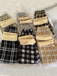 Womens Pants Capris JMPRS Fashion Warm Plush Thick Plaid Women Casual Loose Wide Leg Trousers Korean Streetwear Straight Student 221121