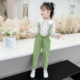 Clothing Sets Girls Clothes Casual Children Set 2022 Autumn Long Sleeve Dot Shirts Jumpsuit School Kids Suits 6 8 10 12 Years