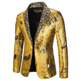 Men's Suits Blazers Luxury Gold Sequin Glitter Jacket Men Slim Fit Notched Lapel Blazer Mens Nightclub Stage Singers Costume Homme 221121