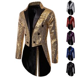 Men's Suits Blazers Shiny Gold Sequins Glitter Tailcoat Suit Jacket Male Double Breasted Wedding Groom Tuxedo Blazer Men Party Stage Prom Costume 221121
