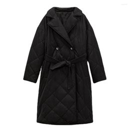 Women's Trench Coats Lapel Autumn Long Black Loose Belt Cotton-padded Jacket Women