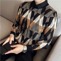 Men's Sweaters Autumn Winter Thick Warm Jacquard Woven Sweaters Mens Fashion Fake2Pieces Slim Fit Casual Knitted Pullovers Sweater 4XLM 221121