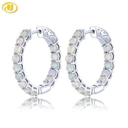 Hoop Huggie Hutang Natural Opal Sterling Silver Clip Earring 2.3 Carats Cabochon Cut Colorful Classic Design Women's Christmas 221119