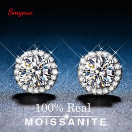 Stud Smyoue 2CT Certified Earrings for Women Platinum Plating Sterling Silver Diamond Ear s Wedding Fine Jewellery 221119