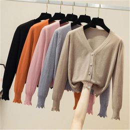 Women's Knits Casual Solid Black Cardigan Women Knitted Tees Ladies Sweater Long Sleeve Pink Top Female Blouse Korean Style White Clothing