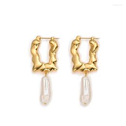 Dangle Earrings French Irregular Baroque Pearl Women's Summer Niche Design Geometric Square Metal Ear Buckle Fashion Jewelry Gift