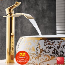 Bathroom Sink Faucets Basin Gold and white Waterfall Brass Mixer Tap Cold faucet 221121