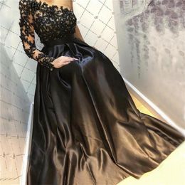 One épaule noire longue robe de soirée fête élégante robe de soirée manche longue vintage